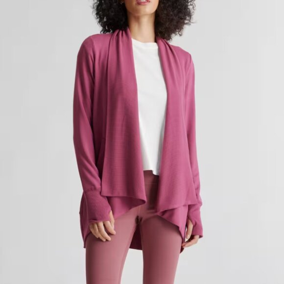 Quince Cardigan Rose French Terry Modal Open Front Thumbholes Drape Size Large - Picture 1 of 14